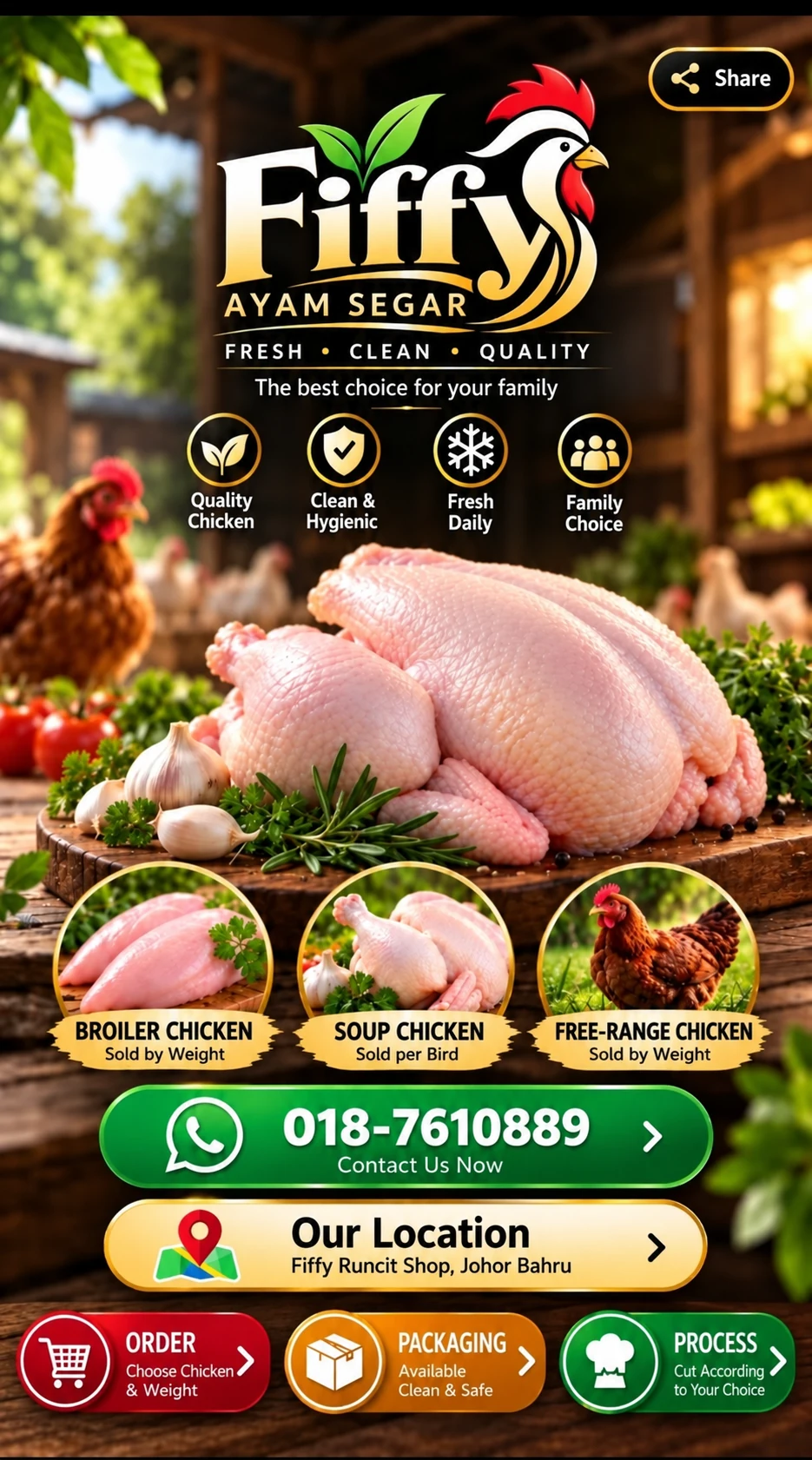 Fiffy Fresh Chicken E-Card, order, WhatsApp and location